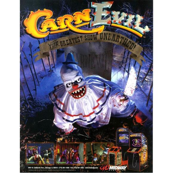 Carn Evil Arcade FLYER Original Video Game Art Killer Clown Horror It Carnival - Picture 1 of 4